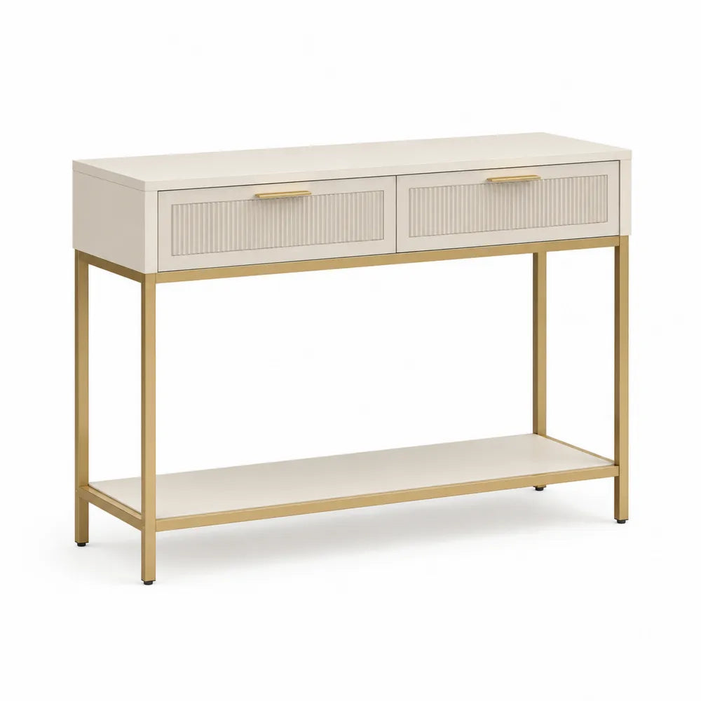 Konsolentisch mit Schubladen MDF Stahl Rechteckig Weiß Gold 120 cm x 35 cm x 80 cm
