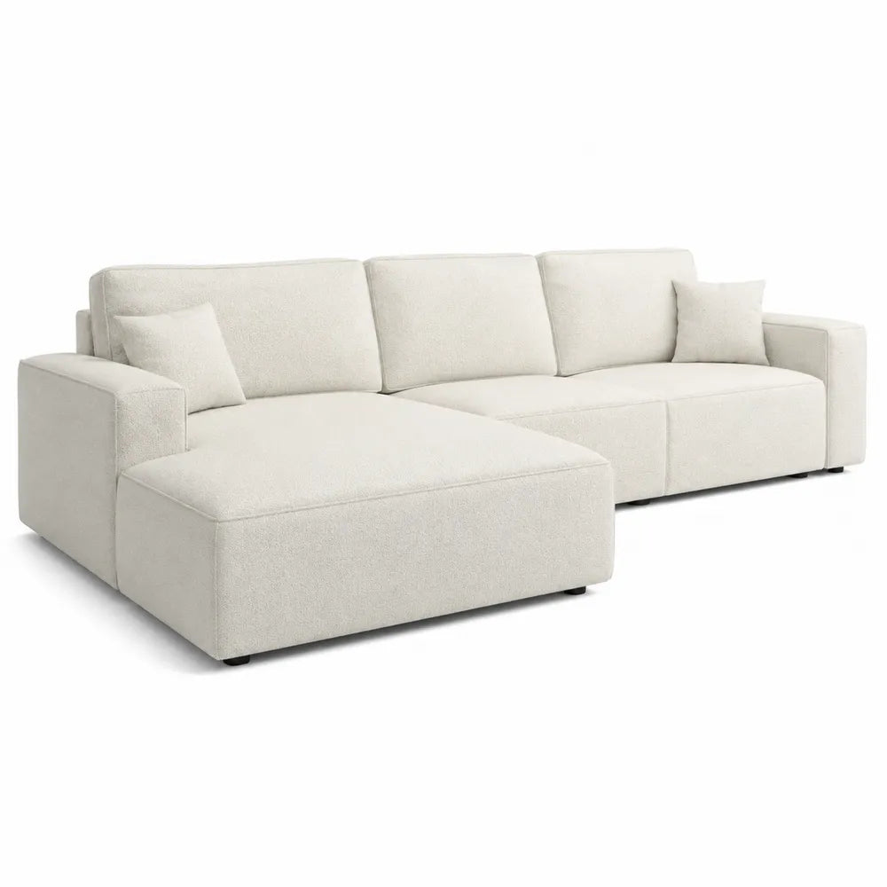 Ecksofa mit Ottomane Polstersofa Polyester Bezug L Form Cremeweiß 280 x 160 x 85 cm