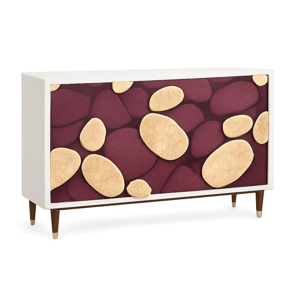 Sideboard Kommode MDF 3 Türen Rechteckig Weiß Rot Gold 160 x 40 x 80 cm