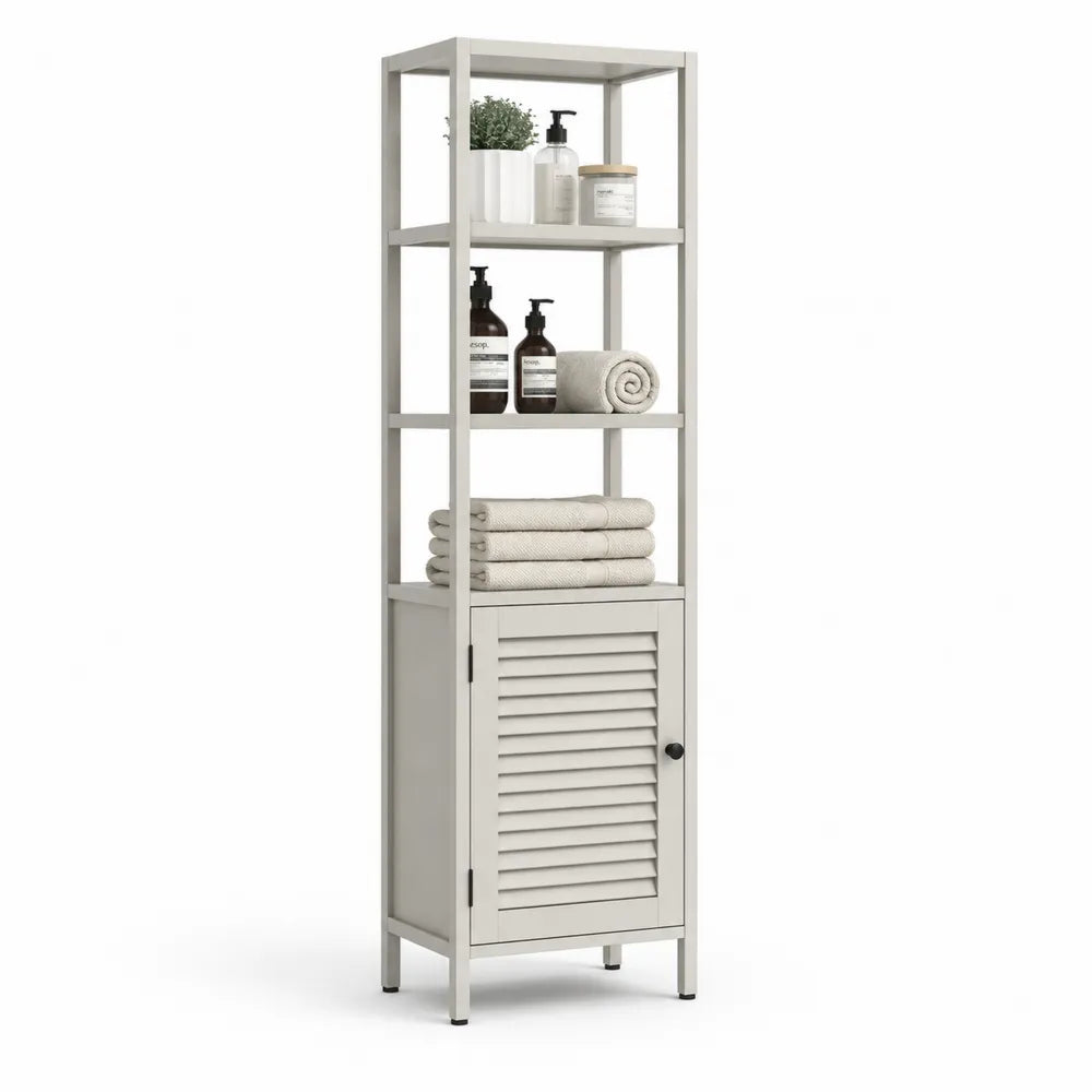 Badezimmer Hochschrank MDF mit Ablagen Tür Weiß 40 x 35 x 160 cm