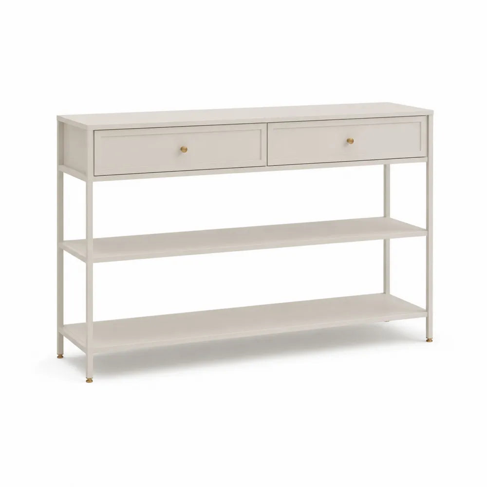Konsolentisch MDF mit Schubladen Metallgestell rechteckig Weiß Gold 140 x 35 x 80 cm