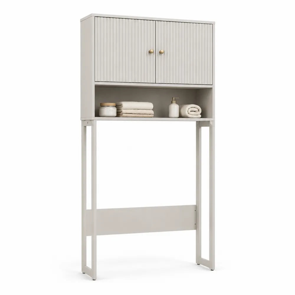 Badezimmer Hochschrank mit Ablage Türen MDF Weiß Gold 80 x 35 x 180 cm