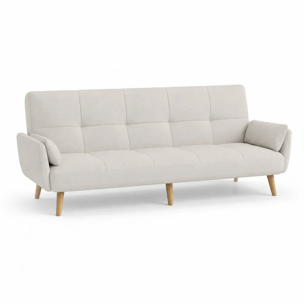 3-Sitzer Sofa mit Armlehnen Polyesterbezug Holzfüßen Creme Natur 220 x 90 x 85 cm