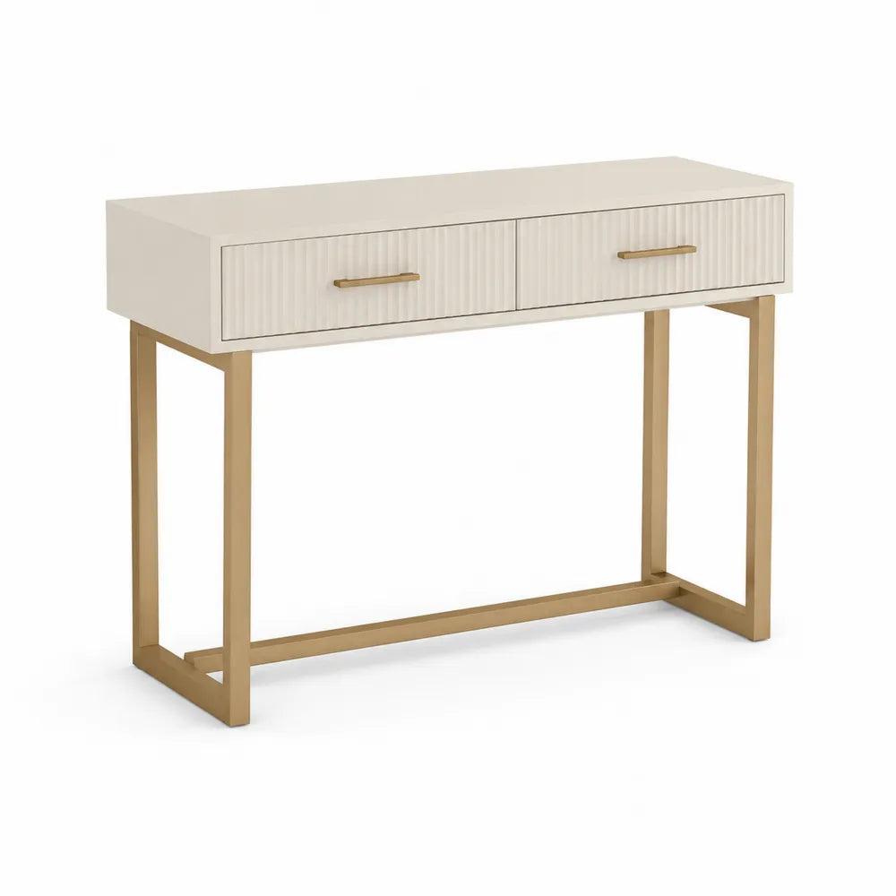 Konsolentisch MDF mit Schubladen Metallgestell rechteckig Weiß Gold 120 x 35 x 80 cm