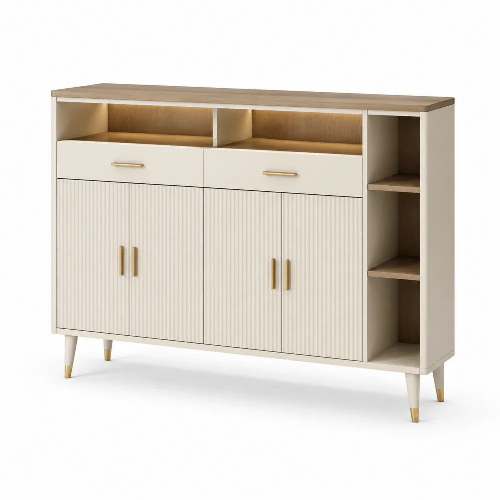 Sideboard Kommode mit Türen Schubladen Regalen MDF Holzwerkstoff Creme Natur 160 x 40 x 85 cm
