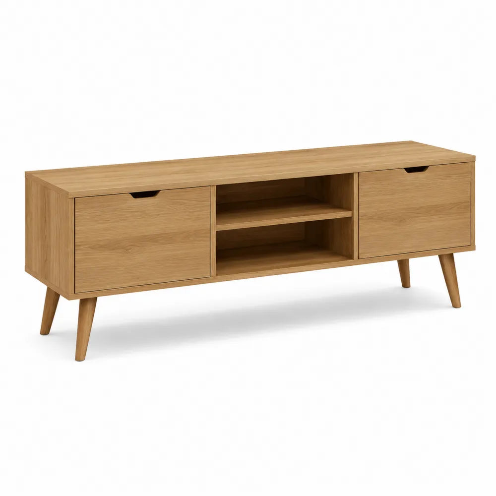 TV Lowboard MDF Eiche Optik mit Türen und offenen Fächern Natur 200 x 40 x 50 cm