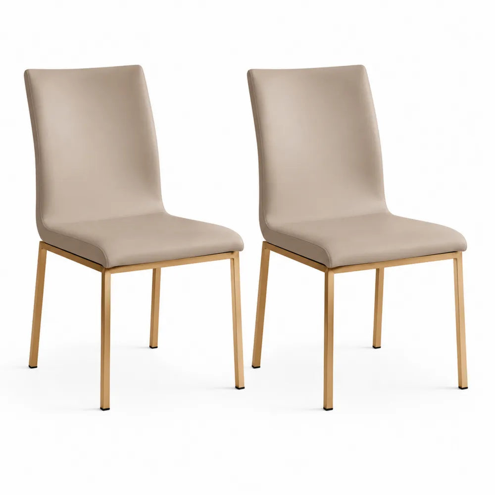 Esszimmerstuhl Set 2-teilig Polsterstuhl Polyesterbezug Schaumstofffüllung Stahlbeine Beige Gold 50 x 55 x 85 cm