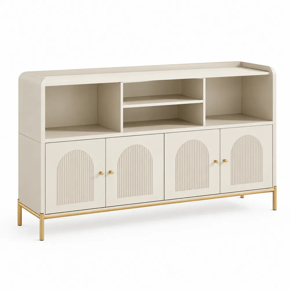Sideboard Kommode mit Türen offenen Fächern MDF Holzwerkstoff Cremeweiß 180 x 40 x 90 cm