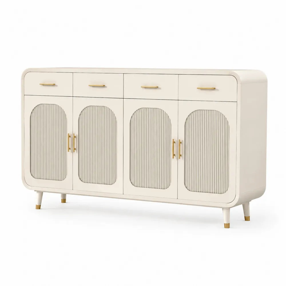 Sideboard mit 4 Türen 4 Schubladen MDF Metallbeine Cremeweiß 180 x 40 x 90 cm