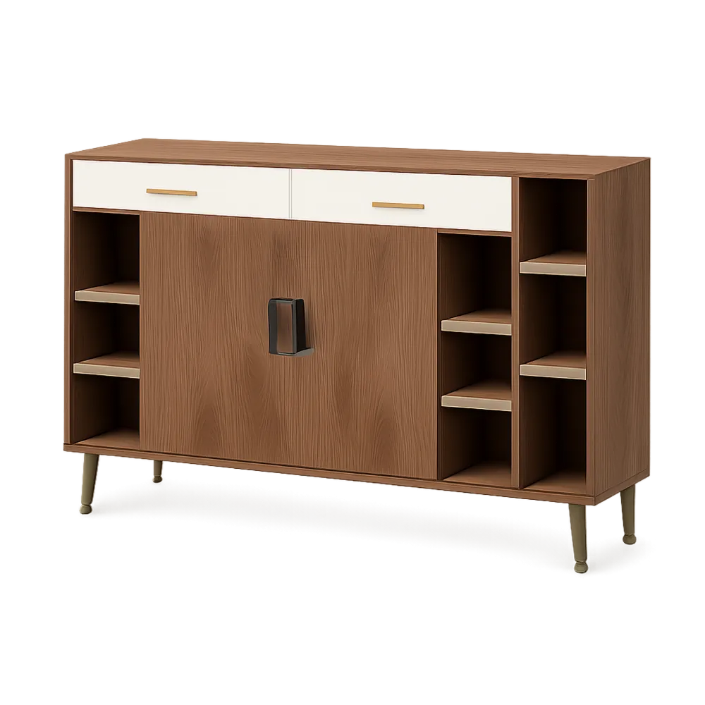 Sideboard Kommode mit Türen Regalfächern und Schubladen Spanplatte Braun Weiß Gold 180 x 40 x 80 cm