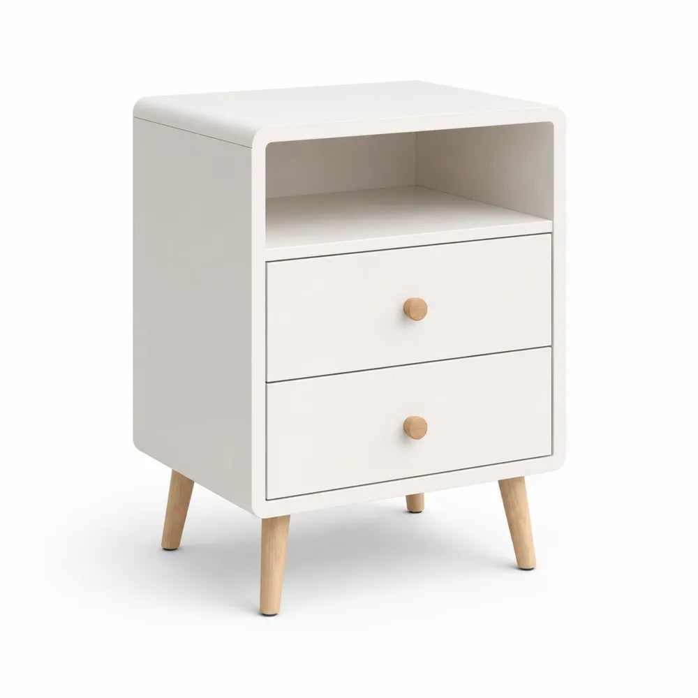 Nachttisch mit zwei Schubladen Ablagefach MDF Oberfläche Holzgriffen Cremeweiß Natur 60 x 40 x 60 cm