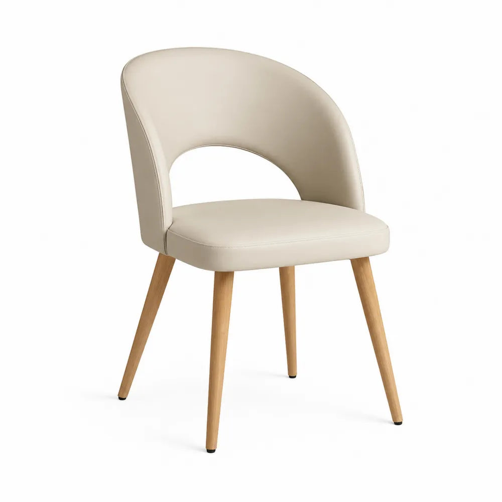 Esszimmerstuhl Polsterstuhl Polyesterbezug Schaumstofffüllung Holzbeine Beige Natur 55 x 58 x 82 cm