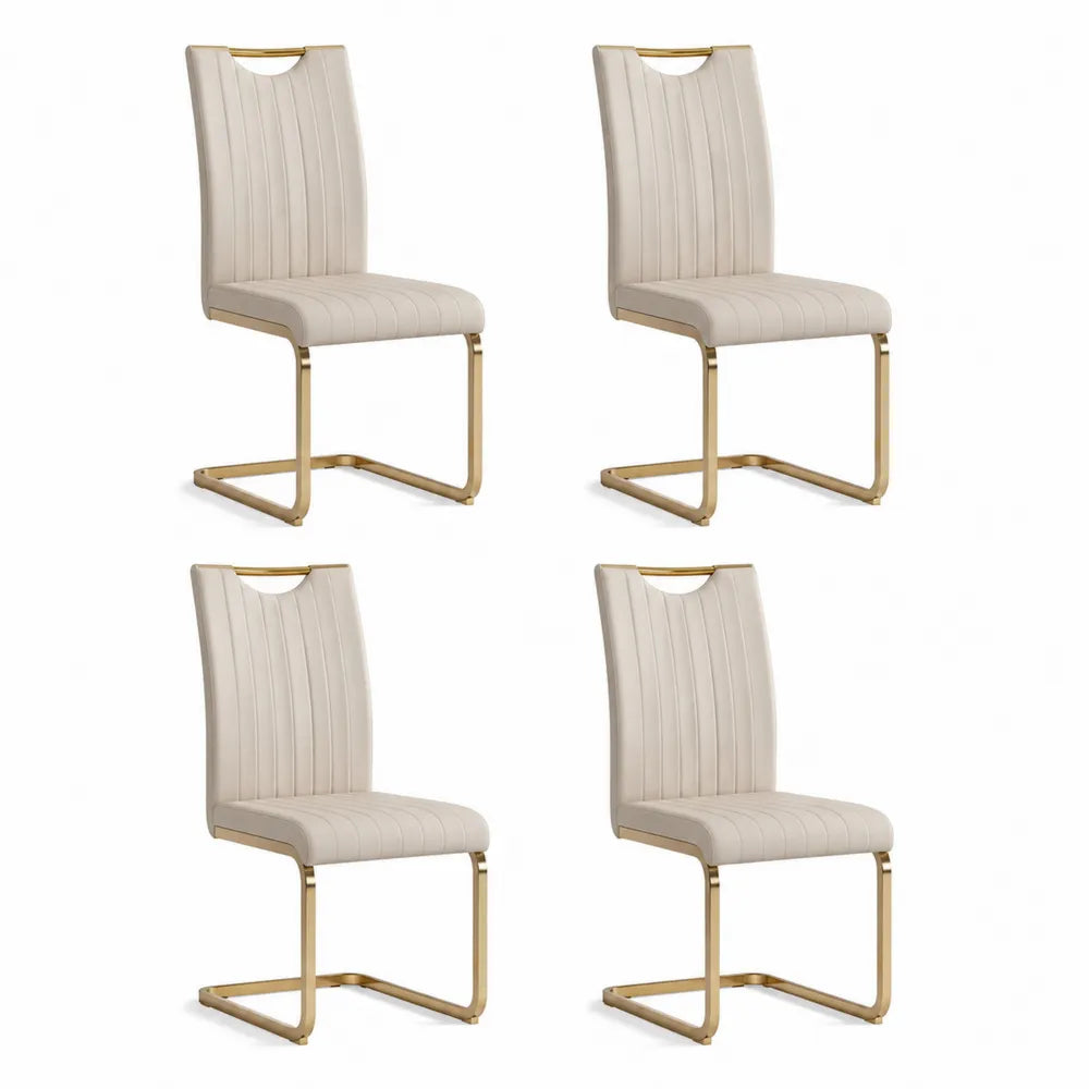 Esszimmerstuhl Set 4-teilig Polsterstuhl Kunstlederbezug Schaumstofffüllung Stahlgestell Beige Gold 45 x 58 x 95 cm