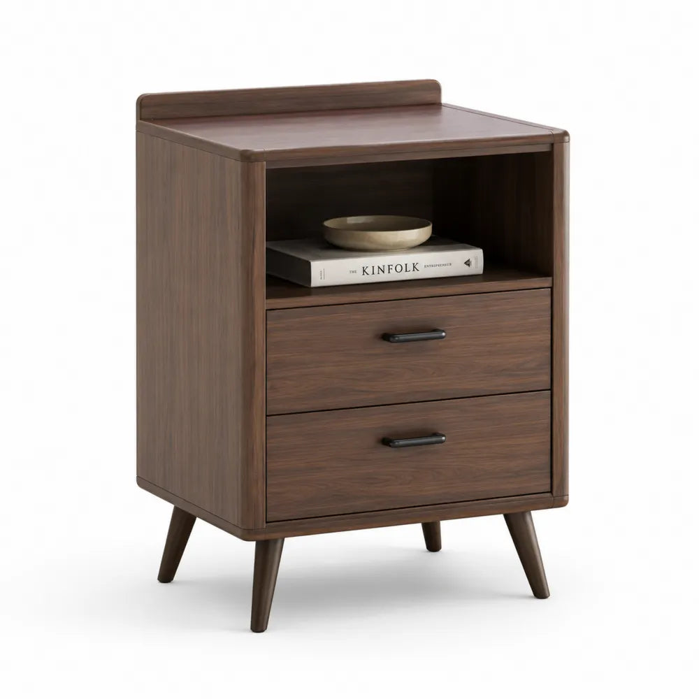 Nachttisch mit zwei Schubladen offenem Ablagefach MDF Walnuss Optik Schwarz 45 x 40 x 65 cm