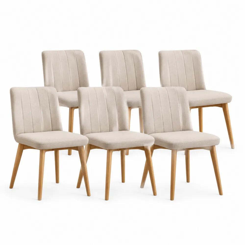 Esszimmerstuhl Set 6-teilig Polsterstuhl Stoffbezug Holzbeine Beige Natur 48 x 58 x 85 cm
