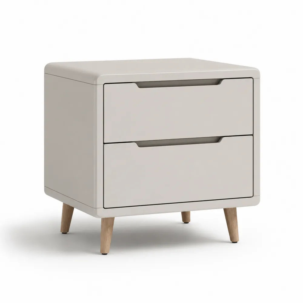 Nachttisch mit 2 Schubladen MDF Holzbeine Cremeweiß 60 x 40 x 55 cm