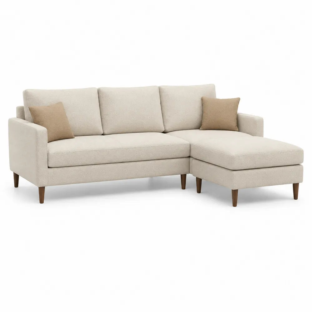 Ecksofa mit Ottomane L Form Polyesterbezug Polstersofa Cremeweiß 280 x 160 x 85 cm