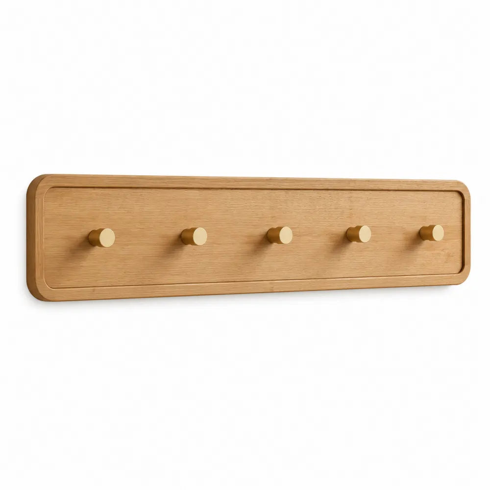 Garderobenleiste MDF mit 5 Haken rechteckig Natur Gold 100 x 8 x 15 cm