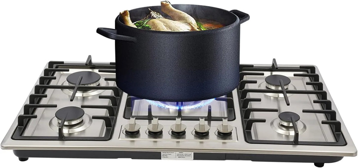 Gaskochfeld, 86 cm, Edelstahl, Gaskocher, 55 kW, Gaskochfeld 5 flammig 86 cm aus Edelstahl für Erdgas 10