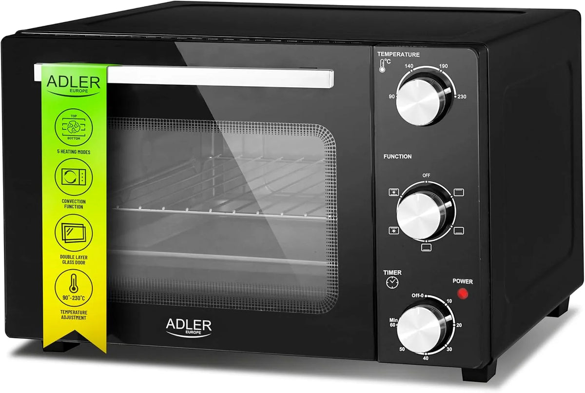 Backofen, 22 L, Timer, Camping, ADLER EUROPE AD 6024 Mini Elektrischer Ofen 22L