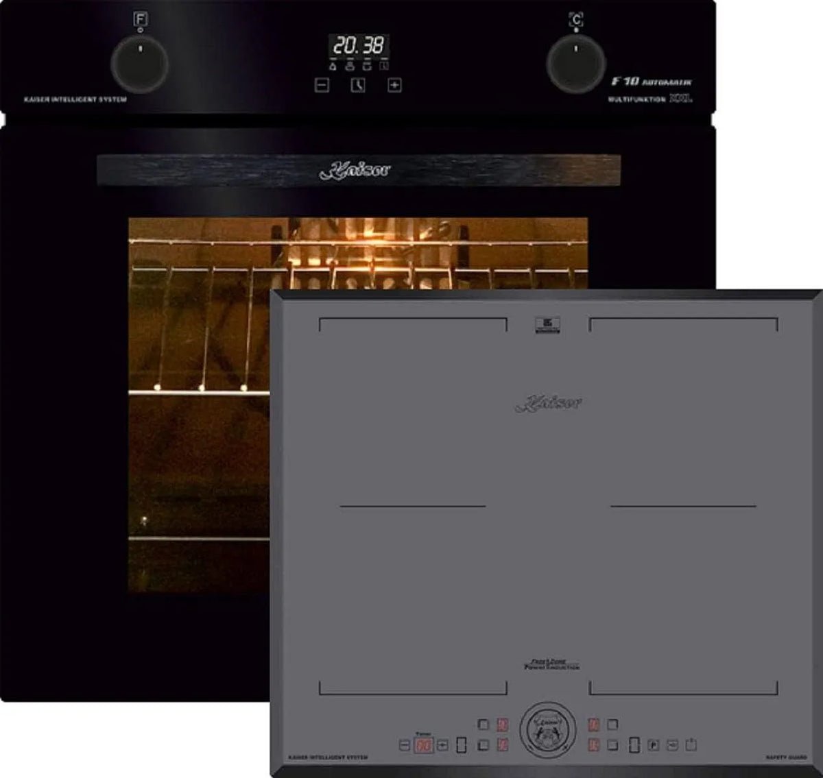 Backofen 10Funktionen+Kaiser, 60 cm, 79 L, Einbau, autark, Kaiser Induktions Herd-Set EH 6367 +KCT 6730 FIG, Elektro Backofen, 79L