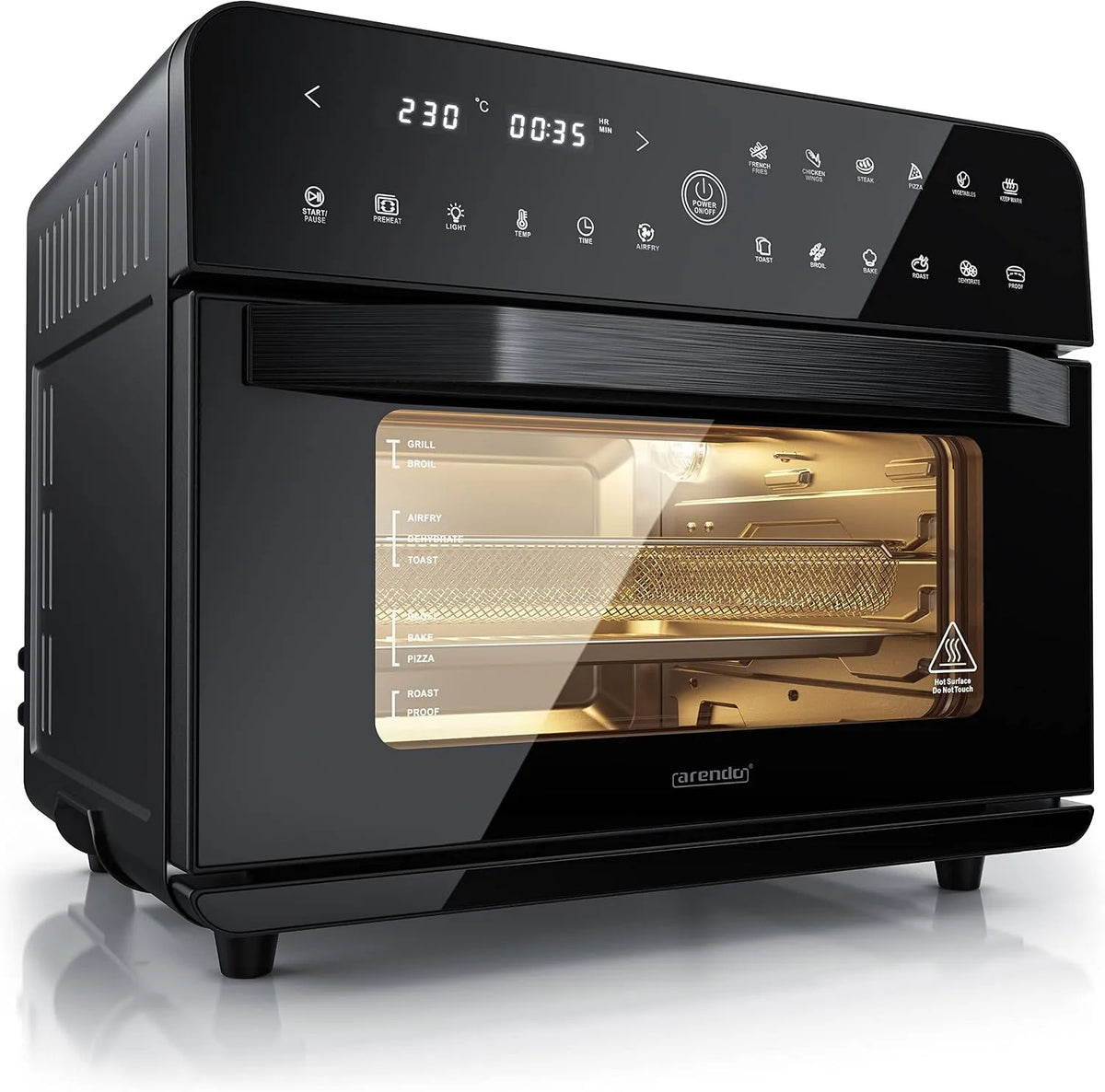 Backofen, 25 L, kompakt, Edelstahl, 1800 Watt, Dörrblech, Ofenrost, Frittierkorb