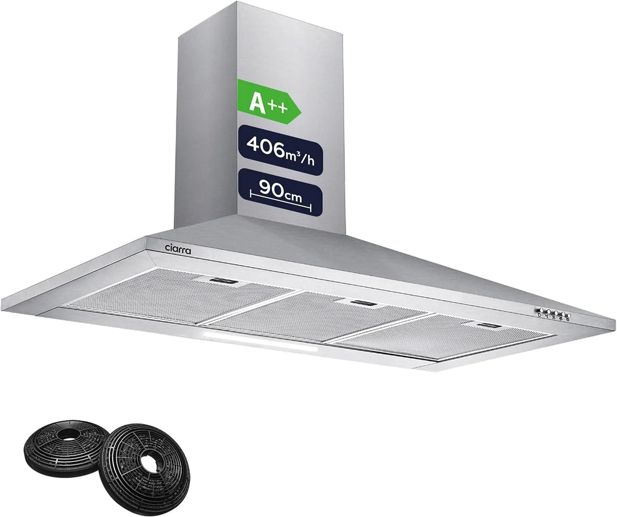 CIARRA CBCS9201 Dunstabzugshaube, 90 cm, 406 m3/h, 60 dB, Küchenhaube, leise