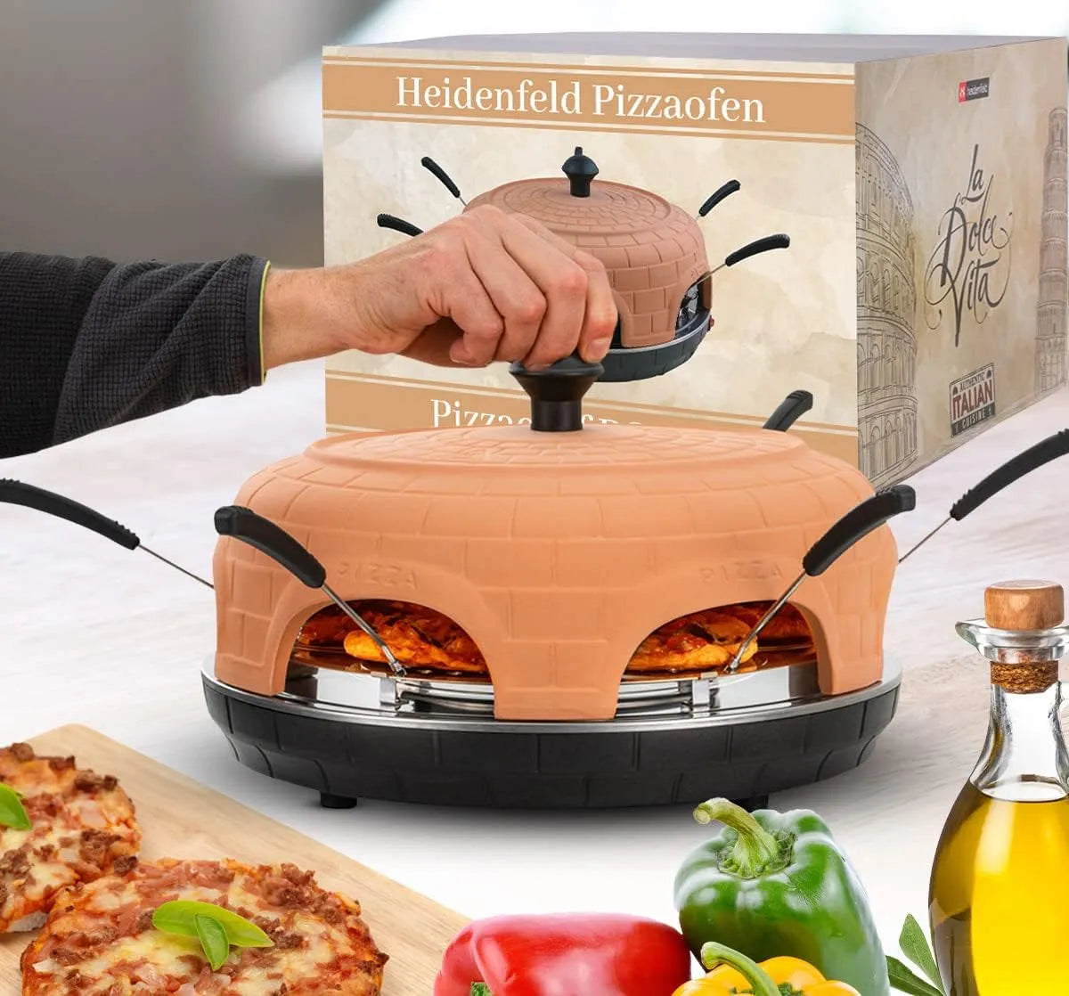Elektrischer Pizzaofen, Heidenfeld Pizzaofen Pizzachef für 6 Personen