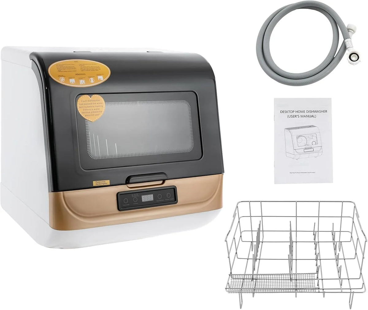 Geschirrspüler, 45 × 40 × 44.8cm, 800 W, Spülmaschine, Mini IPx1, Camping, Platz für 12-20 Maßgedecke, Gold