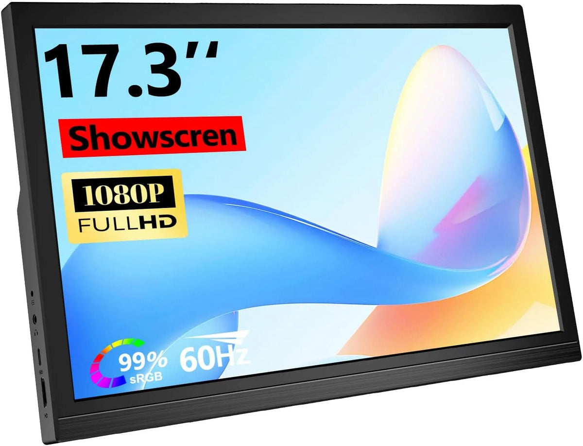 Monitor 1080P PS5, 17, 3 Zoll, tragbar, Full HD, HDMI, USB, 3 Zoll Tragbarer Monitor FHD 1080P 95% sRGB USB-C & HDMI mit Ständer kompatibel mit Laptop