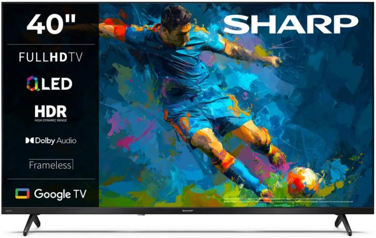 Google 40HF3365E Smart TV, 40 Zoll, 60 Hz, 3 HDMI, 2 USB, Fernseher, QLED, rahmenlos, Bluetooth, Full HD, Schwarz, 2x8 W Sound, SHARP, 40' FHD