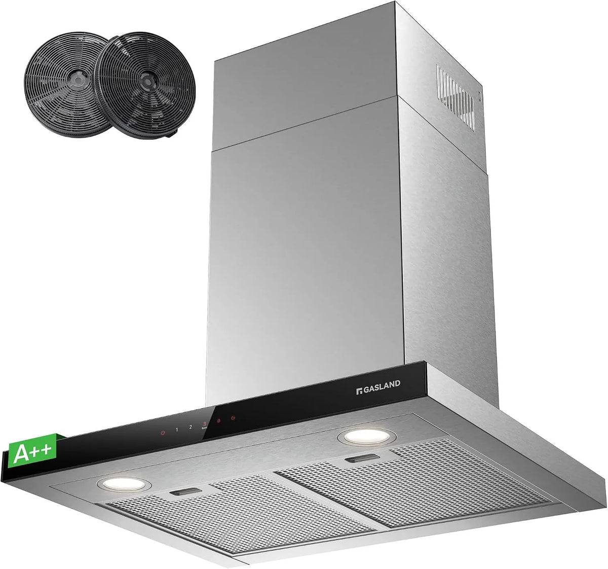 Dunstabzugshaube, 60cm, 881 m3/h, Küchenhaube, Gasland TR60SS, Abluft- und Umluftbetrieb, Touch-Bedienung, leise, Edelstahl, Silber, 4 Stufen Touch