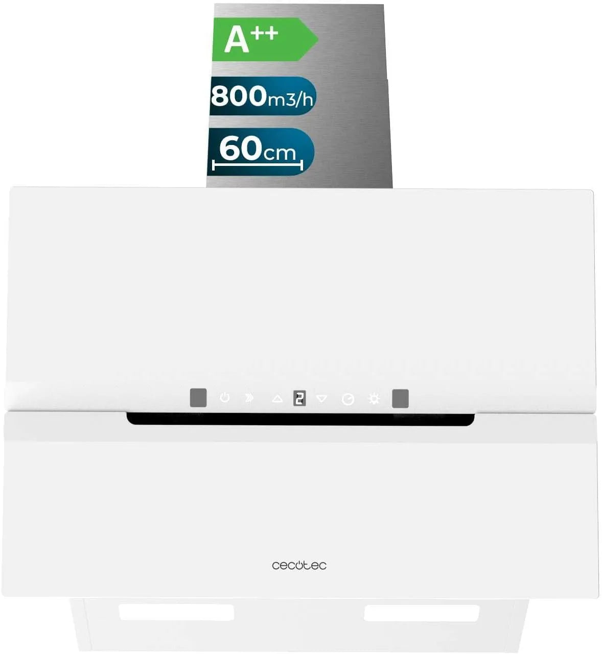 Cecotec Bolero Flux Dt 210-W-Motor Dunstabzugshaube, 60 cm, 800 m3/h, Küchenhaube, Edelstahl, Weiß, Automatische Öffnung, Kohlefilter