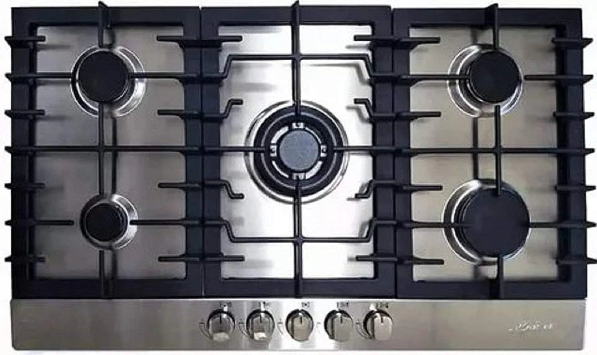 Gaskochfeld, 90cm, Kaiser 90cm, Edelstahl Einbau, autark, Gaskocher, Gasherd, Kochfeld, 5 kW WOK Brenner, Erdgas und Propangas möglich, Gas-kochstelle