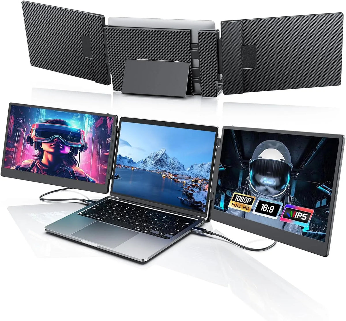 Monitor 1080p, tragbar, Android OS, Full HD, 14'' Triple Laptop Screen Extender, FHD 1080p Portable Monitor Bildschirm Erweiterung, Plug & Play Kein