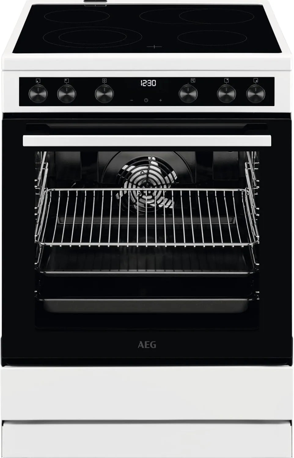 AEG CCB644OCBW Standherd mit Backofen, 60 cm, Touch-Bedienung, Grill, Display mit Uhr, Bräterzone, Mehrkreiskochzone, Versenkknebel
