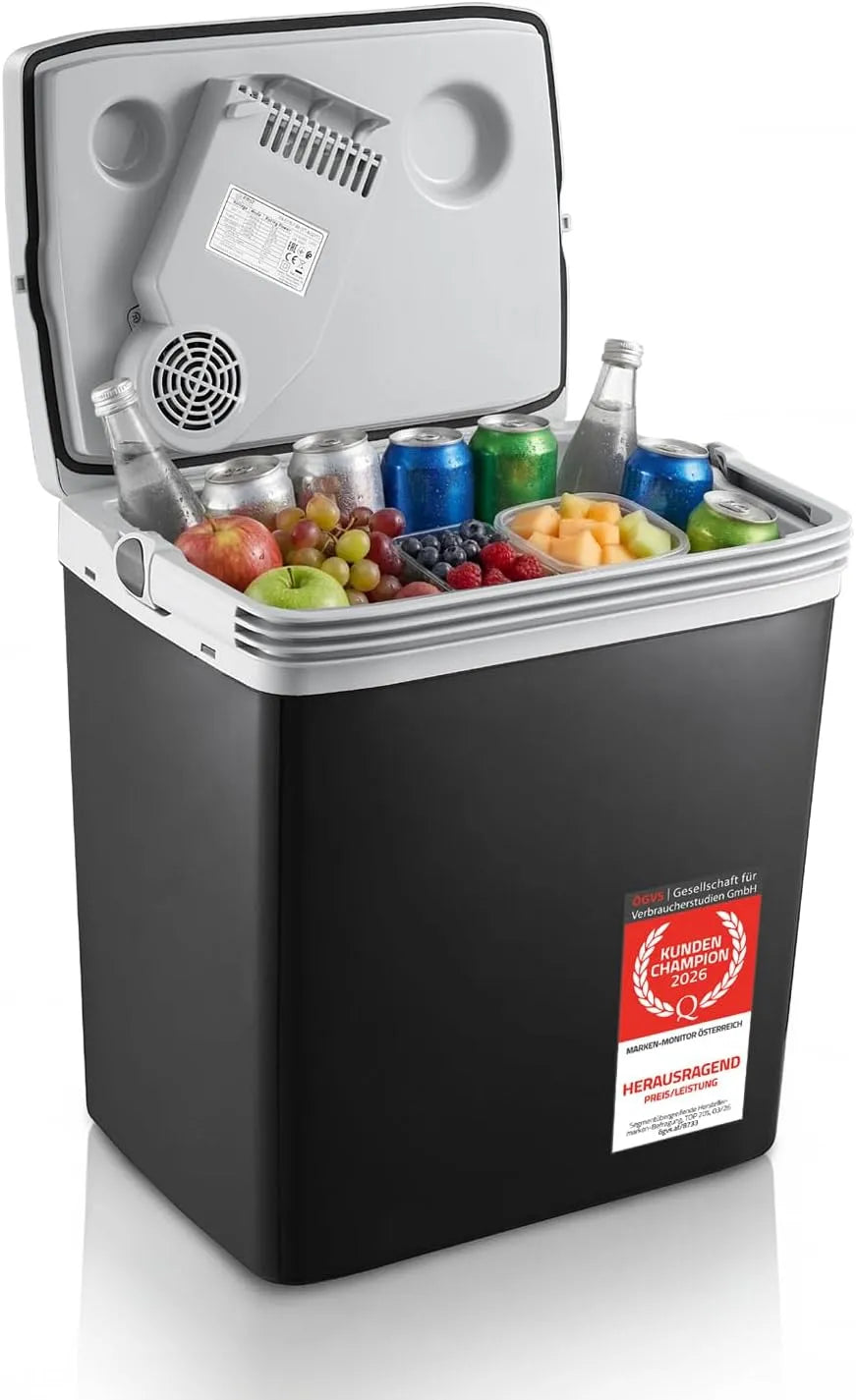 Elektrische Kühlbox 230V/12V, USB-C, 32 L, 230 V, Auto, Camping, mobile Kühlbox, Schwarz, 18 Grad Kühlleistung, TZS First Austria, PD 3, Grau