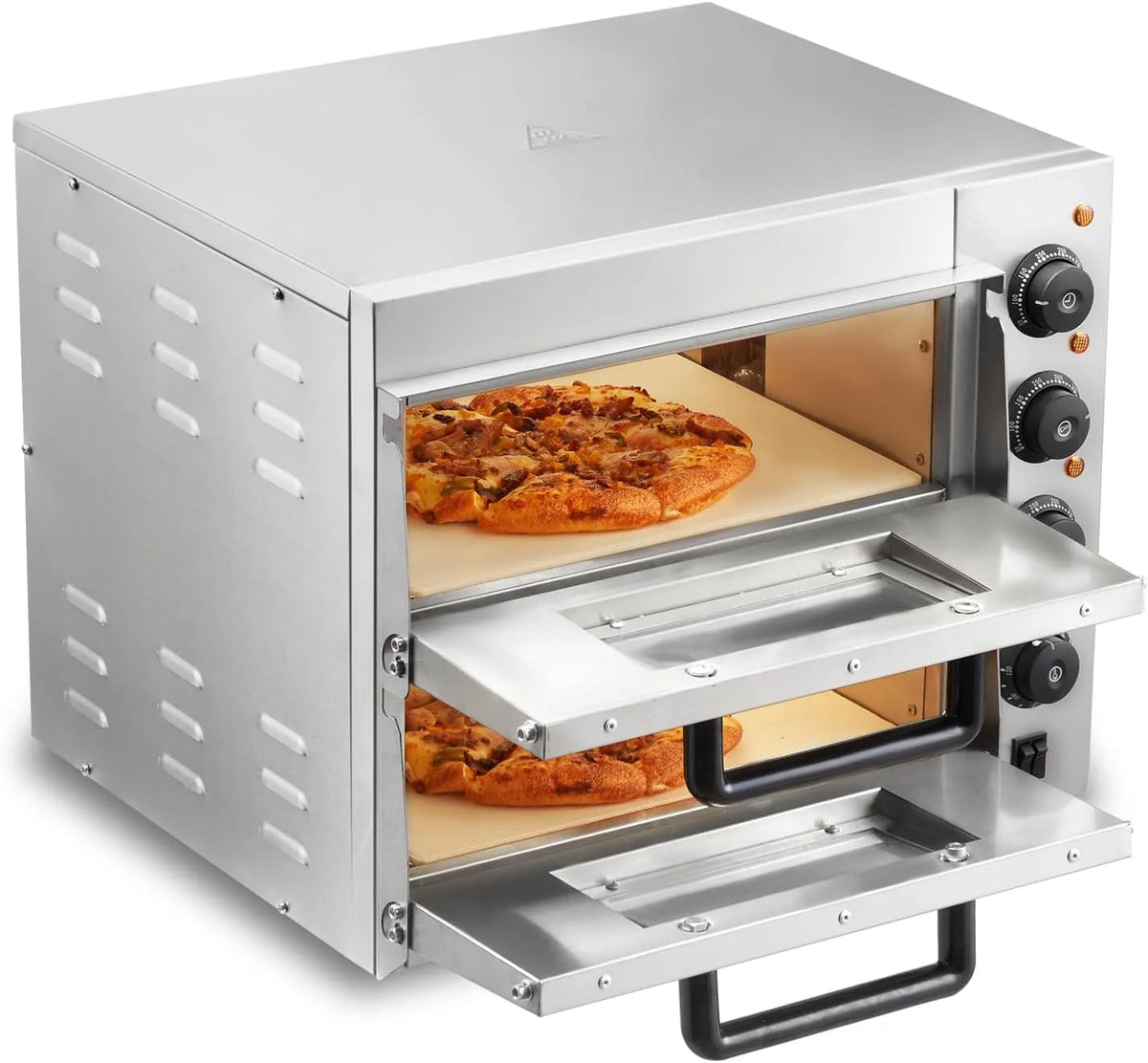VEVOR 2-lagig Elektrischer Pizzaofen, gewerblich, Restaurant, Edelstahl, Silber, Mehrzweck-Pizzamaker Indoor, VEVOR Kommerzieller Pizzaofen Backofen