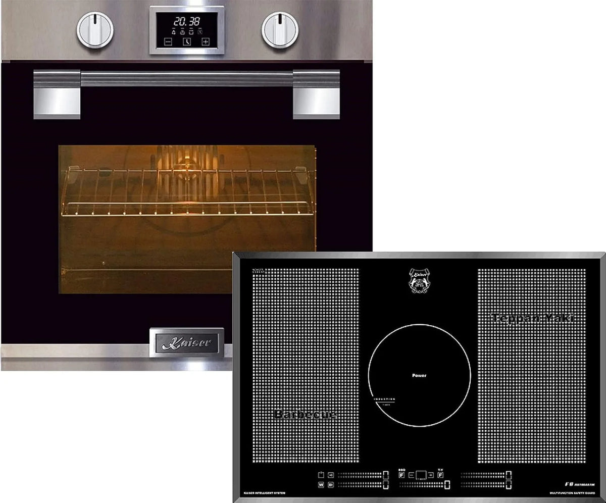 Backofen, 79L, 79 L, Einbau, autark, Edelstahl, Induktionskochfeld, Kaiser KCT 77 LaPerle, Schwarzes Glas