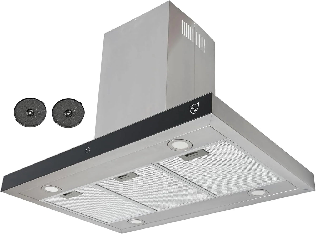 Dunstabzugshaube, 90cm, 600 m3/h, Energieklasse A, Küchenhaube, K&H ISA-90-600, Abluft- und Umluftbetrieb, LED-Beleuchtung, Edelstahl, Abzugshaube