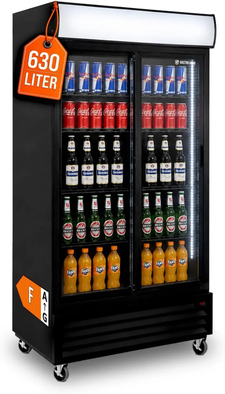 Kühlschrank, 630 L, GastroHero SC-630FS, Schiebetüren SC-630FS, Leuchtaufsatz, GastroHero Getränkekühlschrank 630 L
