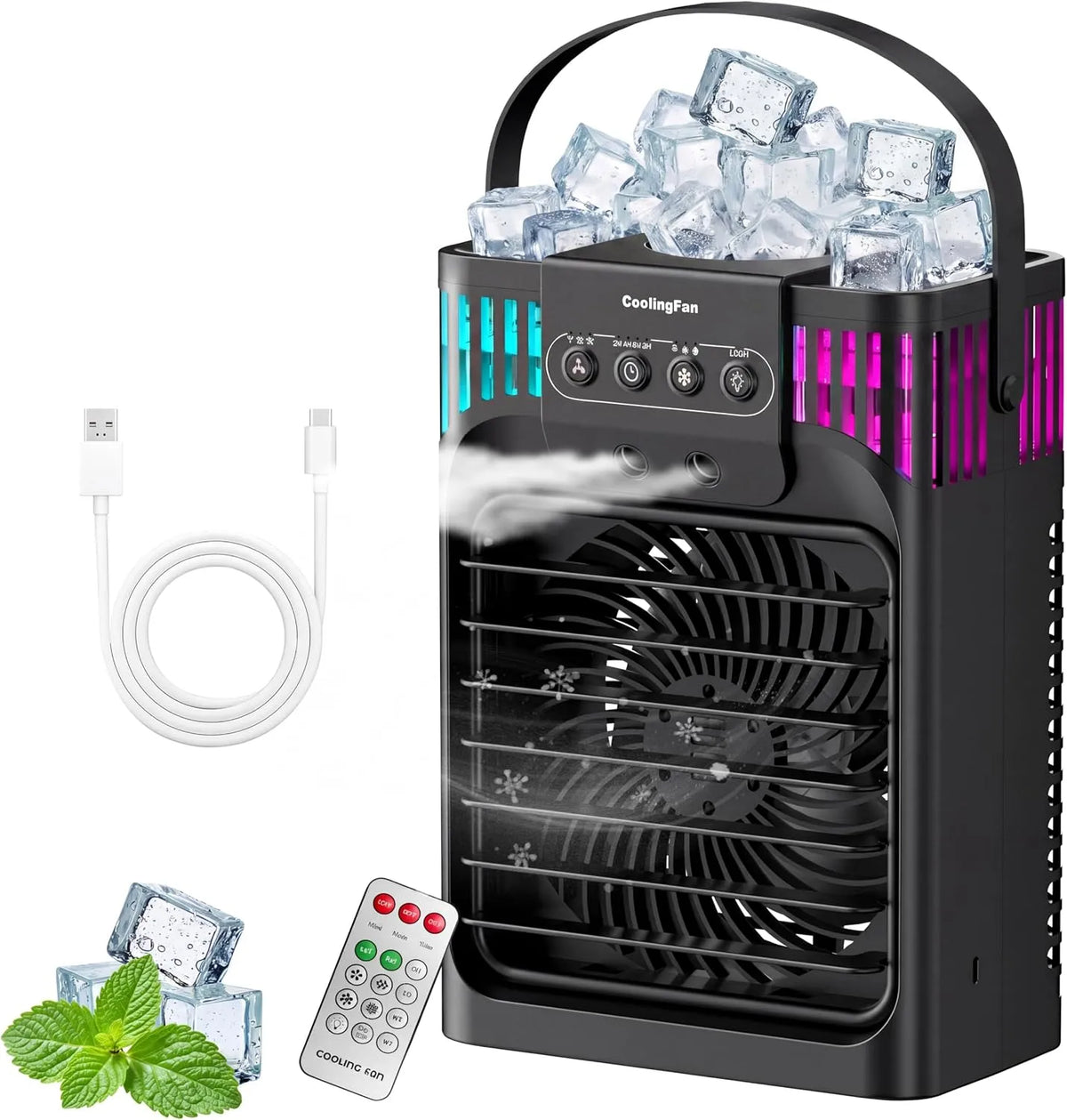 Klimaanlage, Timer, 3 Geschwindigkeiten, großer Wassertank, Camping, 1200-ml-Wassertank, 3 Nebelmodi, Nachtlicht