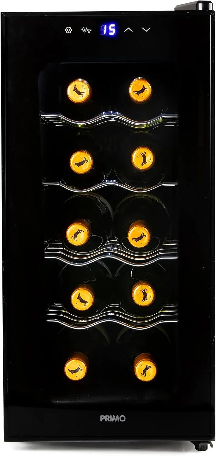 Weinkühlschrank, 28 L, 10 Flaschen, Energieklasse E, PRIMO PR170WK, freistehend, Schwarz, 28 Liter, Klasse E