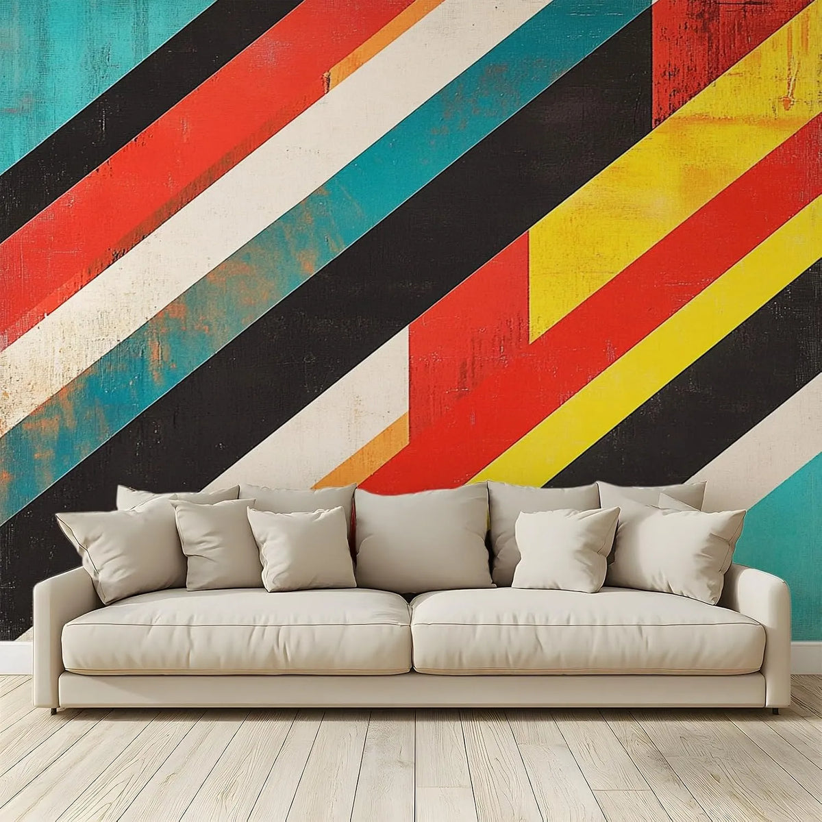 Fototapete, 400x280 cm, Wunschgröße, Benutzerdefinierte Vintage Diagonal Farbblock Fototapete Vlies 400x280 cm