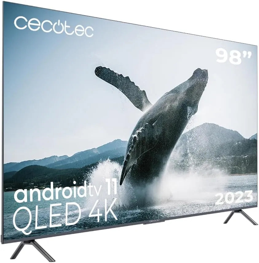 Cecotec VQU30098+S Smart TV, 98 Zoll, Fernseher, 4K UHD, QLED, HDR, rahmenlos, Android OS, Dolby Vision & Atmos, HDR10, 2023, HBBTV, Android TV 11