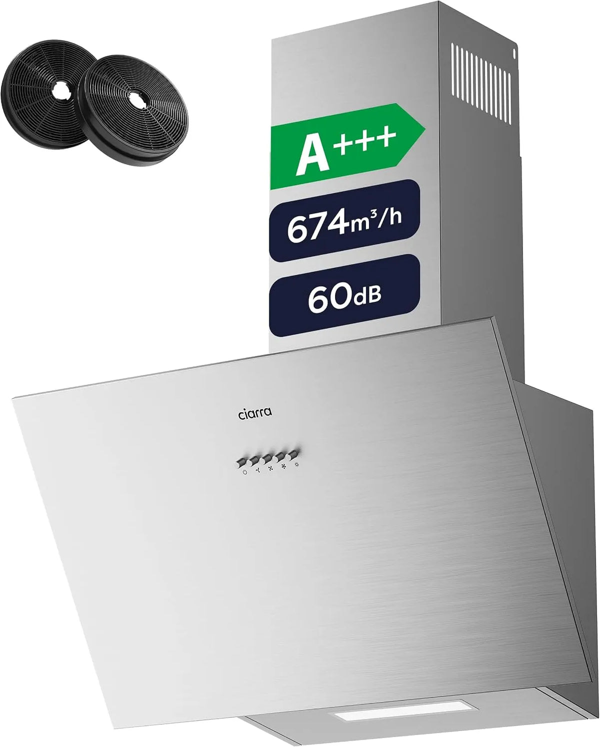 CIARRA CBCS6762A Dunstabzugshaube, 60 cm, Küchenhaube, kopffrei und schräg