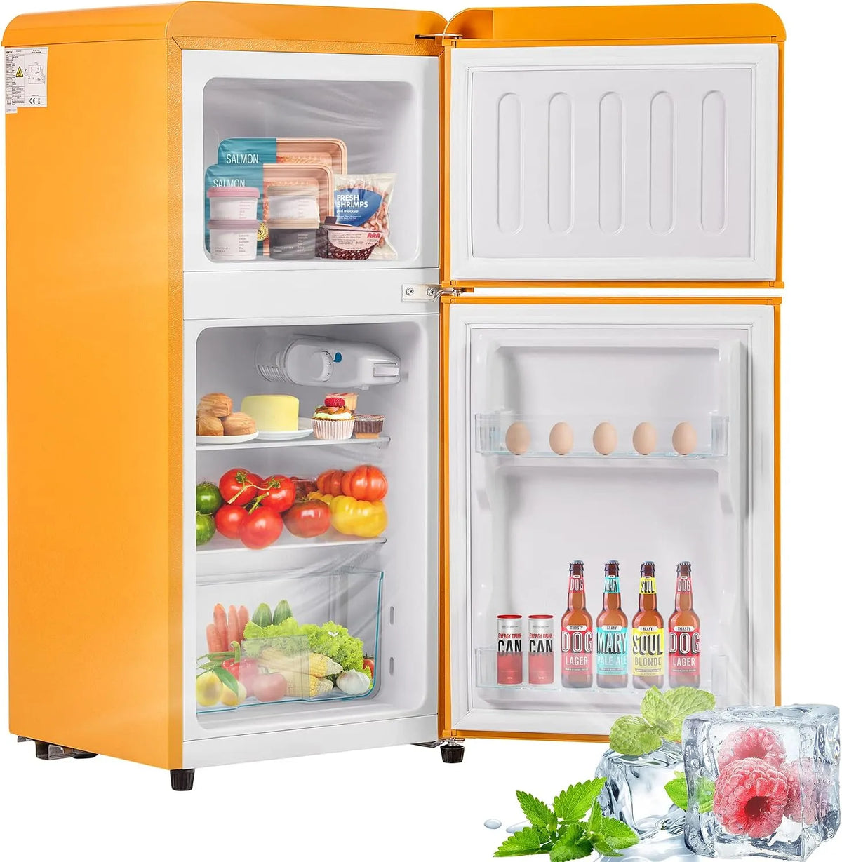 Kühl-Gefrierkombination, 60 L, 45 dB, Wohnzimmergestaltung, Kühlschrank mit Gefrierfach, 22L Gefrierschrank, LED, 45dB, Glasablagen, Gemüsefach