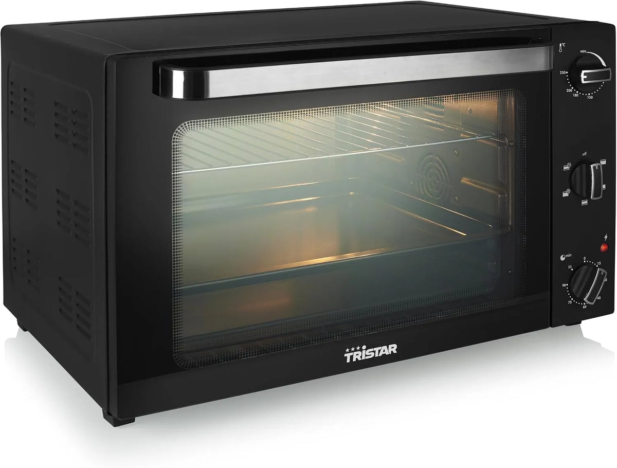 Modell OV-3640, Regelbarer Thermostat bis 230 °C, 2000 W, 60 L Volumen, mit Grillrost und Backblech, Tristar Umluft-Ofen, Timerfunktion, Doppelglastür
