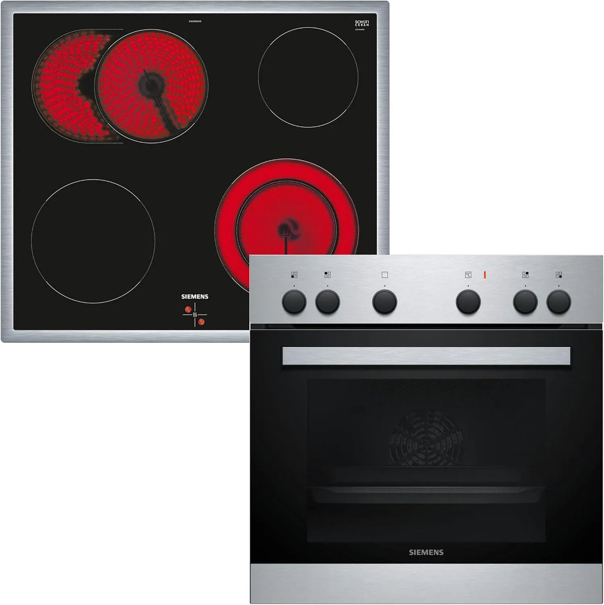 Siemens iQ100 EQ110KA2EE Kochfeld, 59, 4 cm, 3 Ebenen, 3D-Optik, 4 cm breit, Siemens EQ110KA2EE iQ100 Herd-Glaskeramik-Kochfeld-Kombination