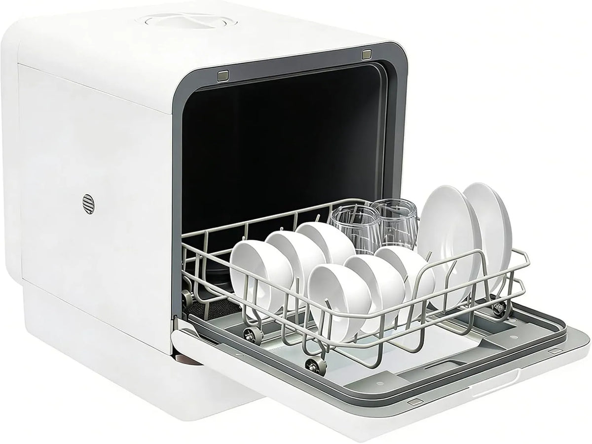 Geschirrspüler, 6 L, Spülmaschine, freistehend, großer Wassertank, Weiß, Schnell, Weiß Kleine, Standard, Intensiv, Obst